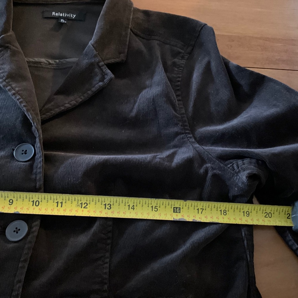 Relativity Corduroy Brown Blazer Jacket Womens Large Petite Button Military Punk - Picture 5 of 8